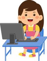 cute little kid girl use computer vector