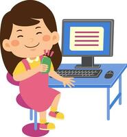 cute little kid girl use computer vector