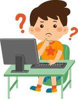 cute little kid boy use computer vector