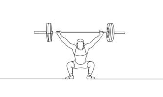 A single continuous drawing.Weightlifting. One line drawing vector illustration