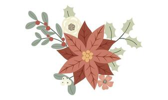 Winter Christmas floral composition with pancetta and red berries. Design for Holidays invitation card, poster, banner, greeting card, postcard vector