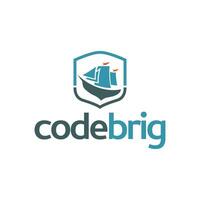 códigobrig logo, nave en código, barco logo vector