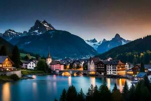 the beautiful town of altenmarkt in the swiss alps at dusk. AI-Generated photo