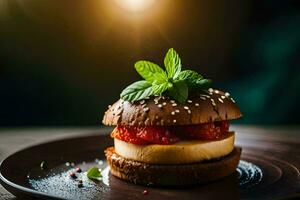 a hamburger with strawberry on top. AI-Generated photo