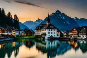 el hermosa pueblo de hallstatt, Suiza. generado por ai foto