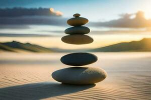 equilibrar piedras en el desierto. generado por ai foto