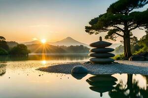 el japonés Arte de equilibrio rocas generado por ai foto