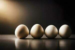 five eggs are lined up in a row. AI-Generated photo