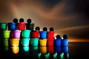 a group of colorful cups with spoons on top. AI-Generated photo