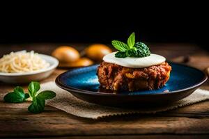 meatballs with sauce and cheese on a plate. AI-Generated photo