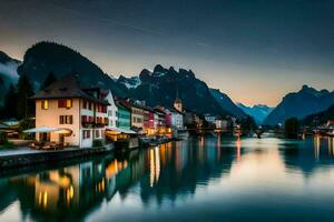 el pueblo de hallstatt, Suiza. generado por ai foto