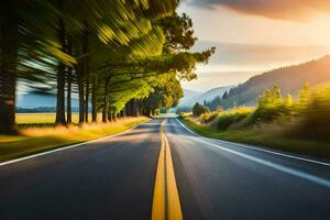 a road with trees and grass in the background. AI-Generated photo