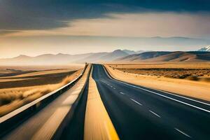 un autopista en el Desierto con montañas en el antecedentes. generado por ai foto