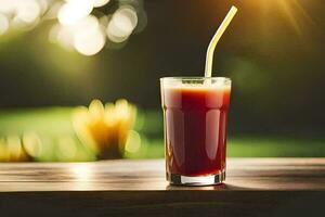 a glass of juice with a straw. AI-Generated photo