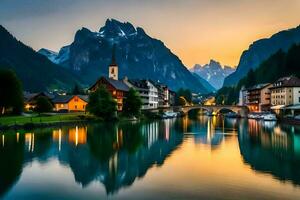 el hermosa pueblo de hallstatt, Suiza. generado por ai foto