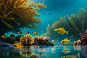 underwater scene with coral reefs and fish. AI-Generated photo