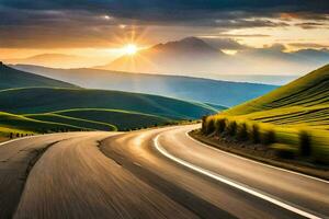 el Dom es ajuste terminado un devanado la carretera en el montañas. generado por ai foto