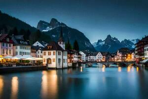 the town of altenburg in the swiss alps at night. AI-Generated photo