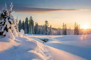 photo wallpaper the sky, snow, trees, sun, trees, forest, the sun, winter. AI-Generated