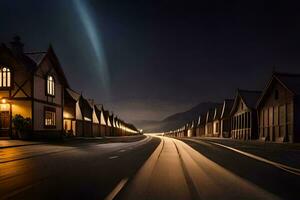 un largo exposición fotografía de un calle a noche. generado por ai foto