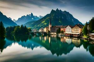 el hermosa pueblo de Suiza. generado por ai foto