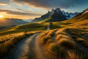 el la carretera a el montañas. generado por ai foto