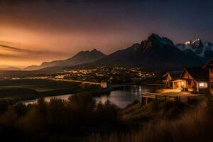 el montañas son iluminado arriba a puesta de sol. generado por ai foto