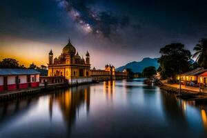 el lechoso camino terminado el río en India. generado por ai foto