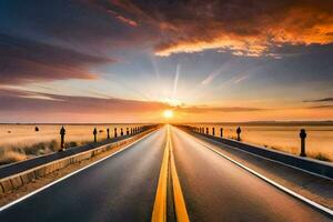 un largo la carretera con el Dom ajuste detrás él. generado por ai foto