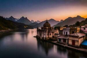 photo wallpaper the sky, mountains, water, the city, india, the temple, the. AI-Generated
