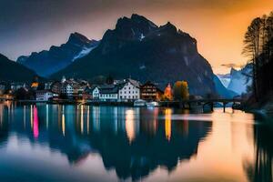 el hermosa pueblo de Hallstatt en el suizo Alpes. generado por ai foto