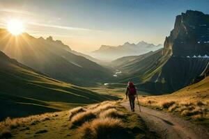 el Dom sube terminado el montañas. generado por ai foto