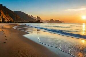 el Dom conjuntos terminado el Oceano y un playa. generado por ai foto