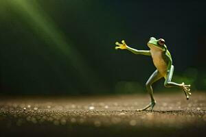 a frog jumping in the air. AI-Generated photo