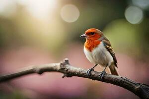 un rojo pájaro sentado en un rama. generado por ai foto