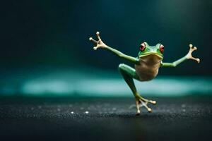 a frog jumping in the air. AI-Generated photo