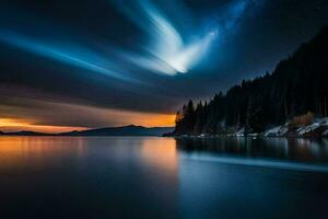 the aurora over lake tahoe. AI-Generated photo