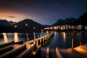 a long exposure photograph of a dock at night. AI-Generated photo