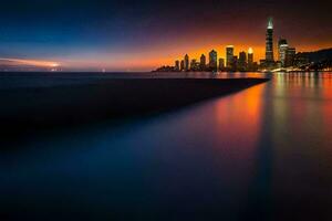 el ciudad horizonte a noche en chicago generado por ai foto