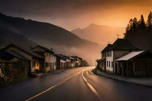 a long exposure photograph of a road in the mountains. AI-Generated photo