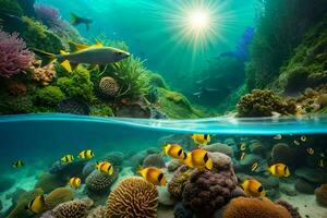 underwater scene with fish and coral reef. AI-Generated photo