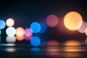 a blurry image of colorful lights on the road. AI-Generated photo