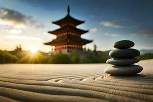 the zen garden at the japanese temple. AI-Generated photo
