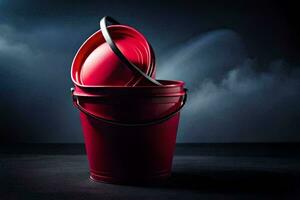 a red bucket with a lid on top. AI-Generated photo