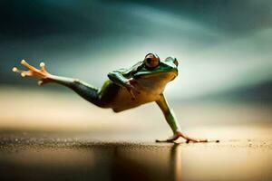 a frog jumping in the air. AI-Generated photo