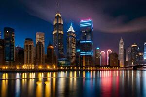 the chicago skyline at night. AI-Generated photo