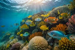 coral reef with tropical fish and corals. AI-Generated photo