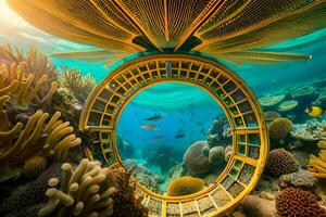 a circular window in the middle of a coral reef. AI-Generated photo