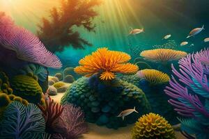 an underwater scene with colorful coral and fish. AI-Generated photo