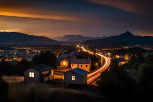 a long exposure photo of a town at night. AI-Generated